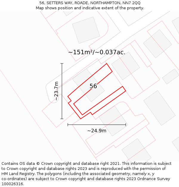 56, SETTERS WAY, ROADE, NORTHAMPTON, NN7 2QQ: Plot and title map