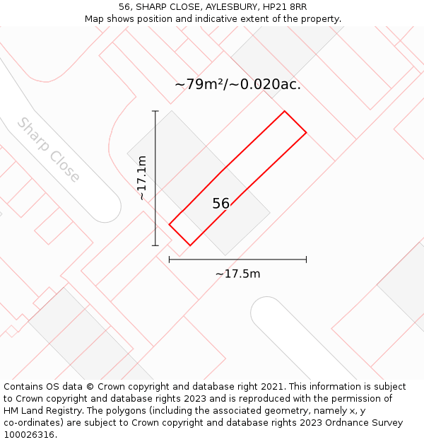 56, SHARP CLOSE, AYLESBURY, HP21 8RR: Plot and title map