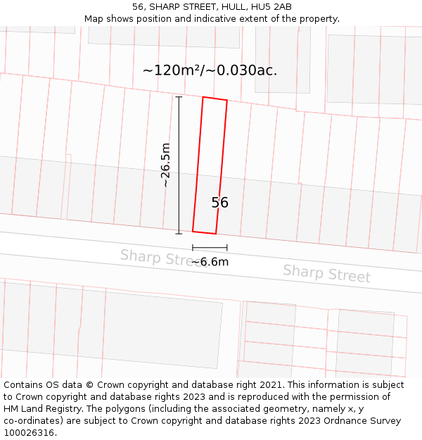 56, SHARP STREET, HULL, HU5 2AB: Plot and title map