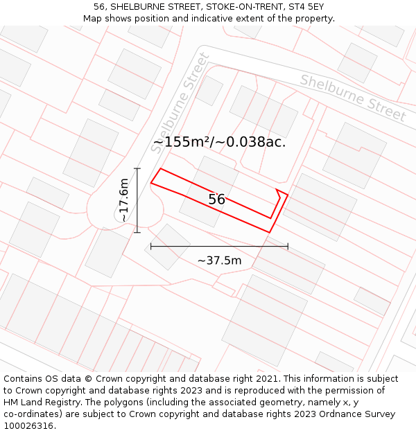 56, SHELBURNE STREET, STOKE-ON-TRENT, ST4 5EY: Plot and title map