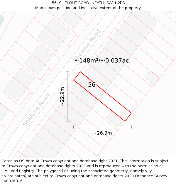 56, SHELONE ROAD, NEATH, SA11 2PS: Plot and title map