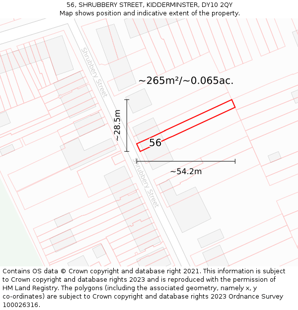 56, SHRUBBERY STREET, KIDDERMINSTER, DY10 2QY: Plot and title map