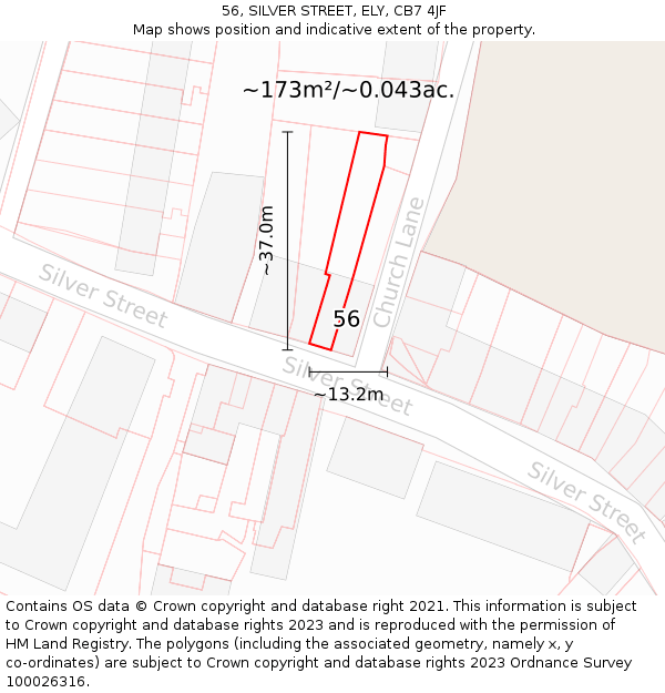 56, SILVER STREET, ELY, CB7 4JF: Plot and title map