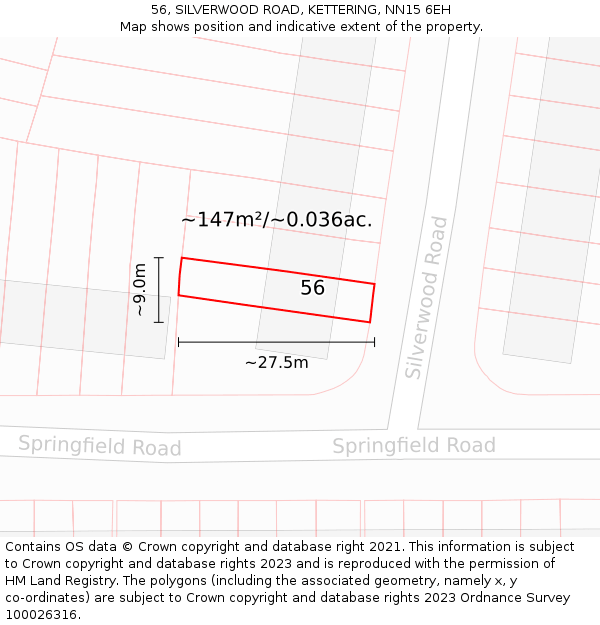 56, SILVERWOOD ROAD, KETTERING, NN15 6EH: Plot and title map