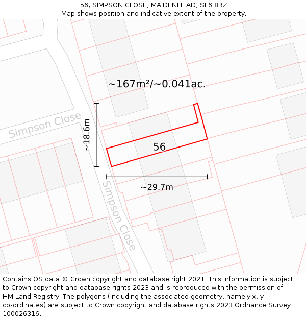 56, SIMPSON CLOSE, MAIDENHEAD, SL6 8RZ: Plot and title map