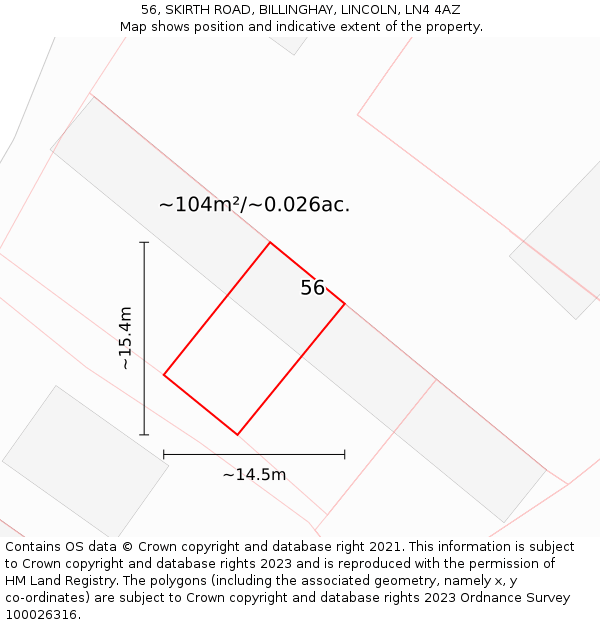 56, SKIRTH ROAD, BILLINGHAY, LINCOLN, LN4 4AZ: Plot and title map