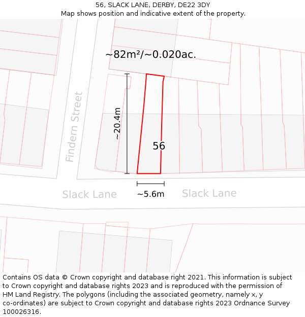56, SLACK LANE, DERBY, DE22 3DY: Plot and title map