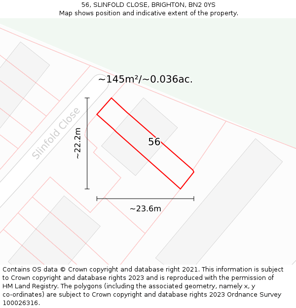 56, SLINFOLD CLOSE, BRIGHTON, BN2 0YS: Plot and title map