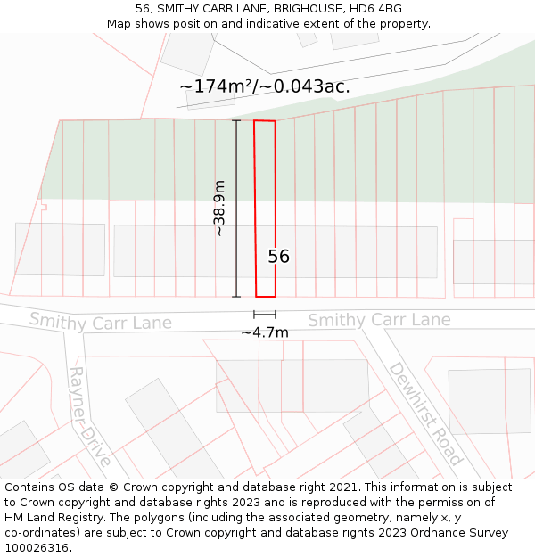 56, SMITHY CARR LANE, BRIGHOUSE, HD6 4BG: Plot and title map