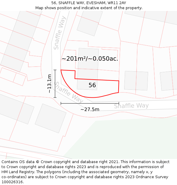 56, SNAFFLE WAY, EVESHAM, WR11 2AY: Plot and title map