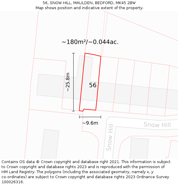 56, SNOW HILL, MAULDEN, BEDFORD, MK45 2BW: Plot and title map