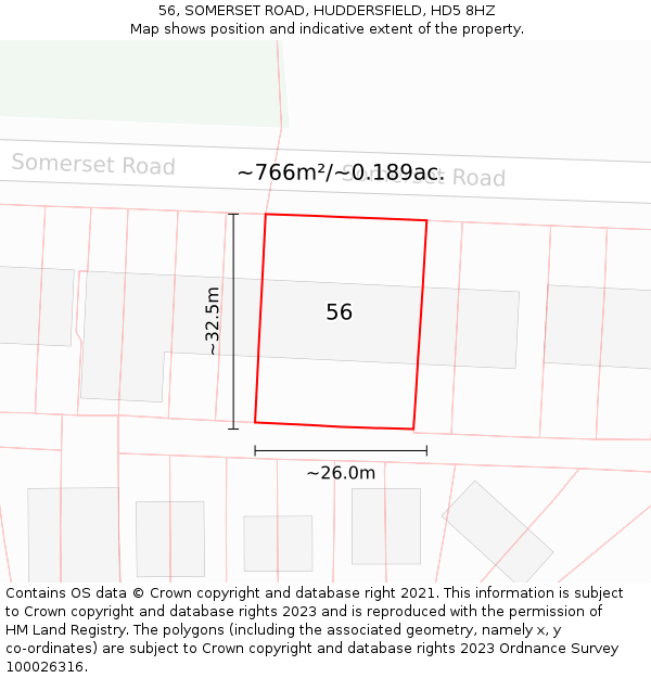 56, SOMERSET ROAD, HUDDERSFIELD, HD5 8HZ: Plot and title map