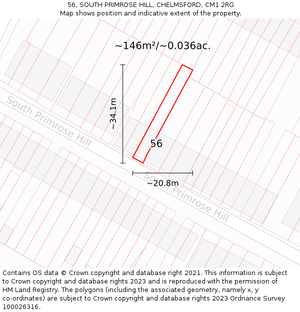 56, SOUTH PRIMROSE HILL, CHELMSFORD, CM1 2RG: Plot and title map