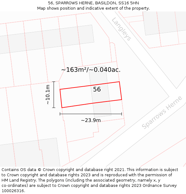 56, SPARROWS HERNE, BASILDON, SS16 5HN: Plot and title map
