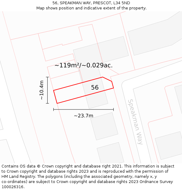 56, SPEAKMAN WAY, PRESCOT, L34 5ND: Plot and title map