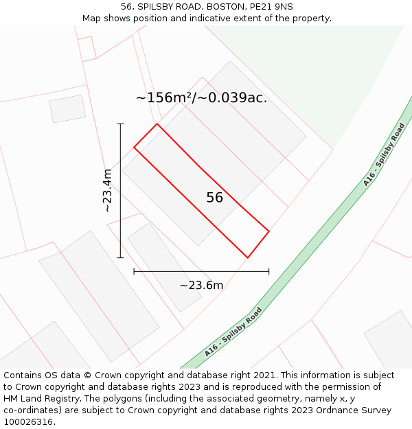 56, SPILSBY ROAD, BOSTON, PE21 9NS: Plot and title map