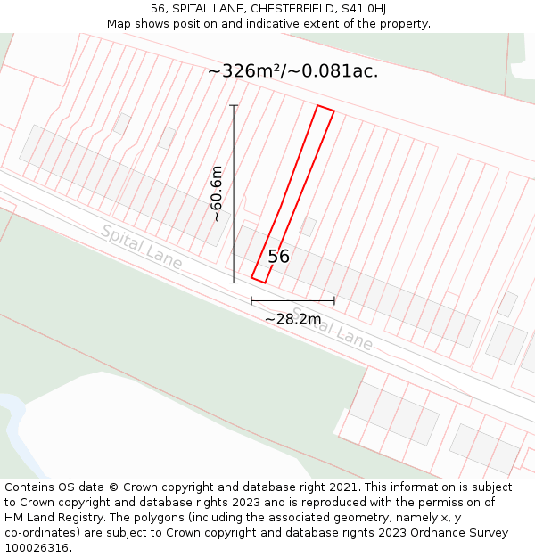 56, SPITAL LANE, CHESTERFIELD, S41 0HJ: Plot and title map
