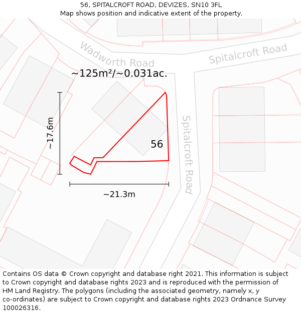 56, SPITALCROFT ROAD, DEVIZES, SN10 3FL: Plot and title map