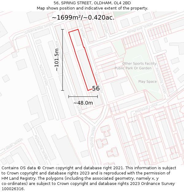56, SPRING STREET, OLDHAM, OL4 2BD: Plot and title map