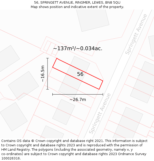 56, SPRINGETT AVENUE, RINGMER, LEWES, BN8 5QU: Plot and title map
