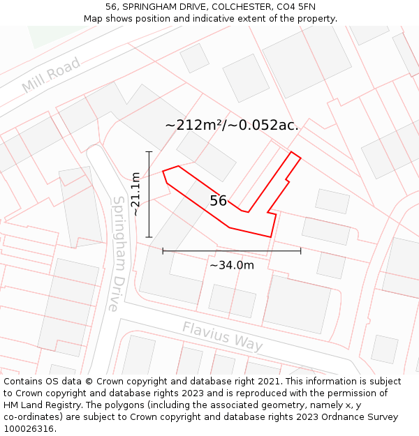 56, SPRINGHAM DRIVE, COLCHESTER, CO4 5FN: Plot and title map