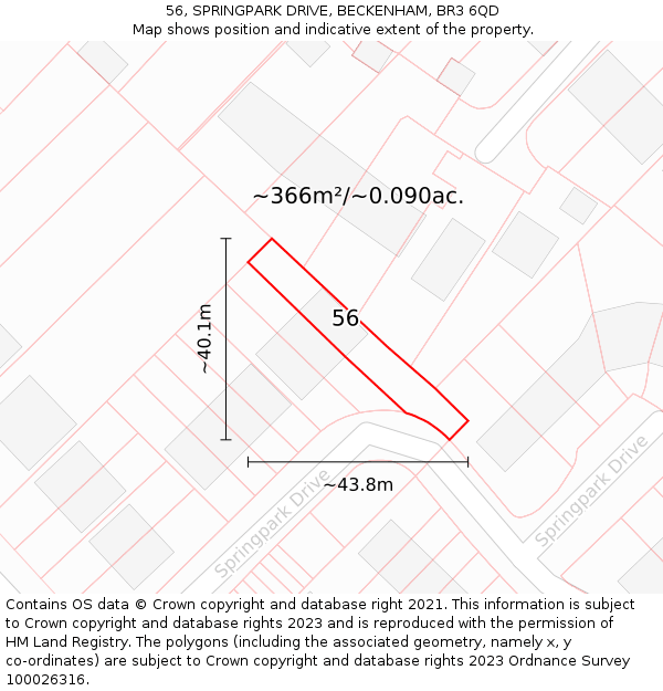 56, SPRINGPARK DRIVE, BECKENHAM, BR3 6QD: Plot and title map