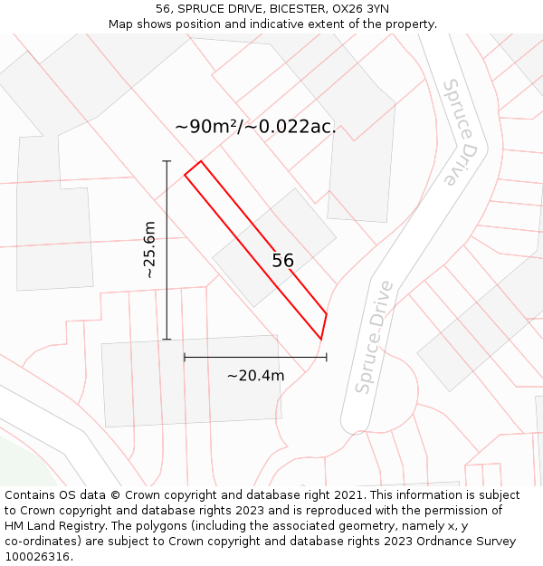 56, SPRUCE DRIVE, BICESTER, OX26 3YN: Plot and title map