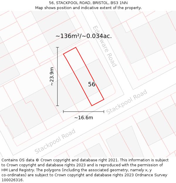56, STACKPOOL ROAD, BRISTOL, BS3 1NN: Plot and title map