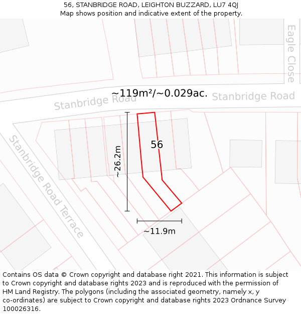 56, STANBRIDGE ROAD, LEIGHTON BUZZARD, LU7 4QJ: Plot and title map
