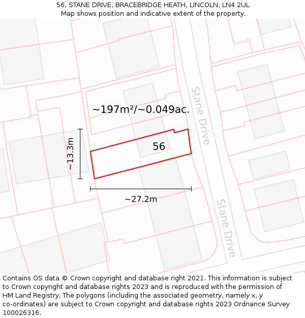 56, STANE DRIVE, BRACEBRIDGE HEATH, LINCOLN, LN4 2UL: Plot and title map