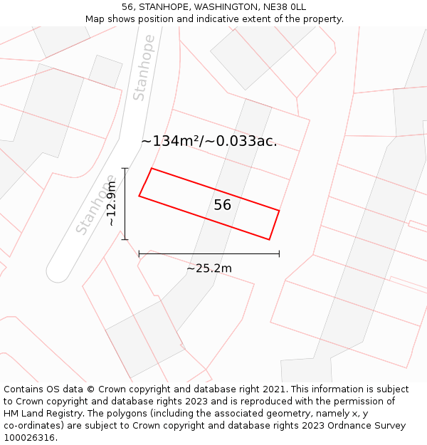 56, STANHOPE, WASHINGTON, NE38 0LL: Plot and title map
