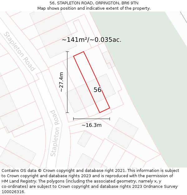 56, STAPLETON ROAD, ORPINGTON, BR6 9TN: Plot and title map