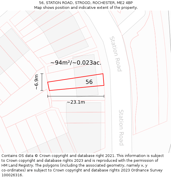 56, STATION ROAD, STROOD, ROCHESTER, ME2 4BP: Plot and title map