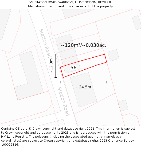 56, STATION ROAD, WARBOYS, HUNTINGDON, PE28 2TH: Plot and title map