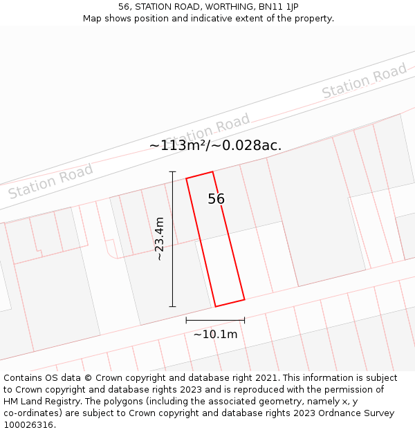 56, STATION ROAD, WORTHING, BN11 1JP: Plot and title map