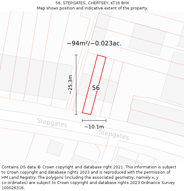 56, STEPGATES, CHERTSEY, KT16 8HX: Plot and title map
