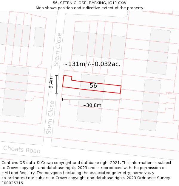 56, STERN CLOSE, BARKING, IG11 0XW: Plot and title map