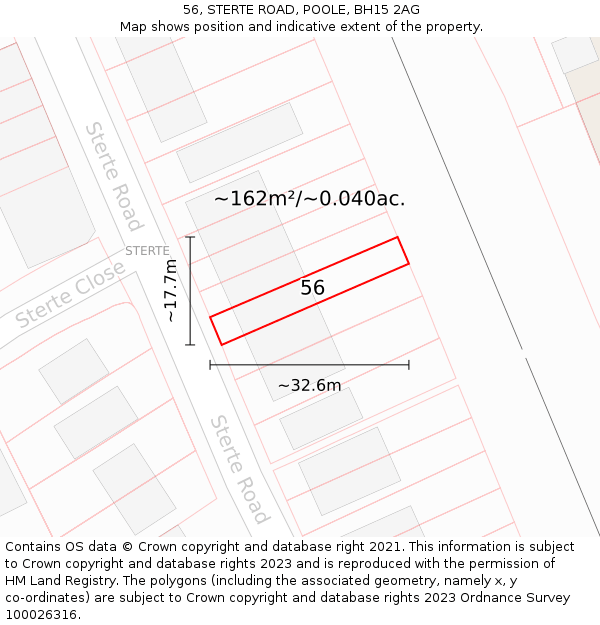 56, STERTE ROAD, POOLE, BH15 2AG: Plot and title map