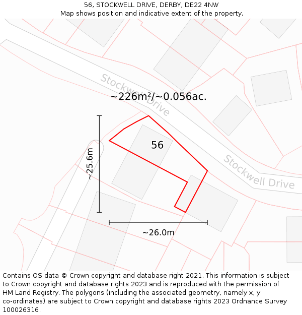 56, STOCKWELL DRIVE, DERBY, DE22 4NW: Plot and title map
