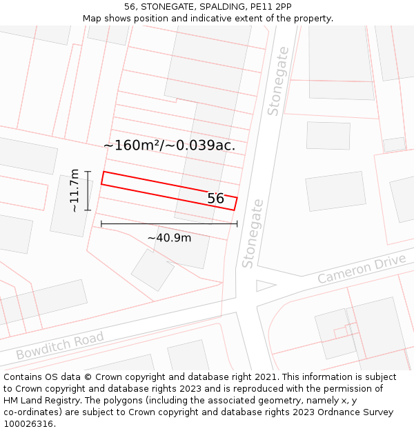 56, STONEGATE, SPALDING, PE11 2PP: Plot and title map