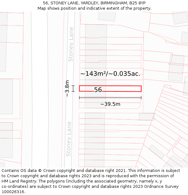56, STONEY LANE, YARDLEY, BIRMINGHAM, B25 8YP: Plot and title map