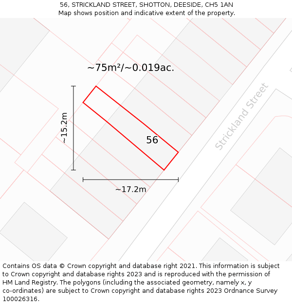 56, STRICKLAND STREET, SHOTTON, DEESIDE, CH5 1AN: Plot and title map