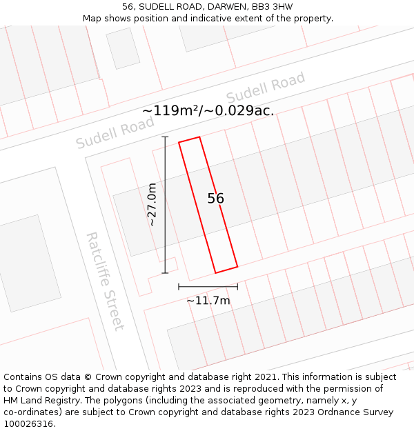 56, SUDELL ROAD, DARWEN, BB3 3HW: Plot and title map