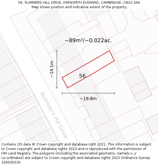 56, SUMMERS HILL DRIVE, PAPWORTH EVERARD, CAMBRIDGE, CB23 3AA: Plot and title map