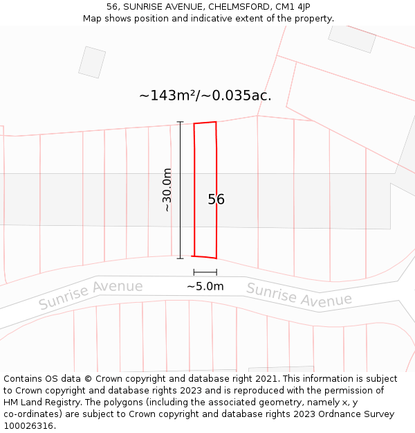 56, SUNRISE AVENUE, CHELMSFORD, CM1 4JP: Plot and title map