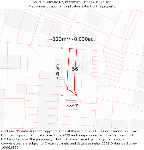 56, SUTHERS ROAD, KEGWORTH, DERBY, DE74 2DE: Plot and title map