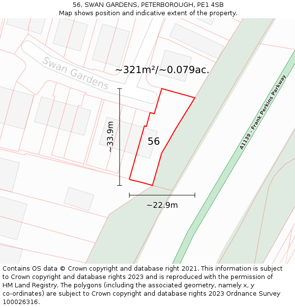 56, SWAN GARDENS, PETERBOROUGH, PE1 4SB: Plot and title map