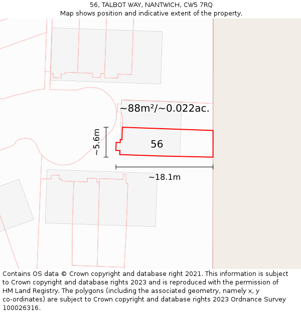 56, TALBOT WAY, NANTWICH, CW5 7RQ: Plot and title map