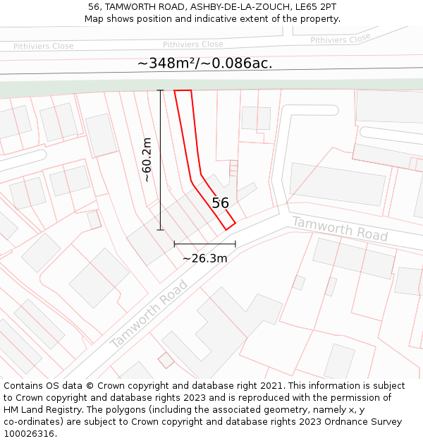 56, TAMWORTH ROAD, ASHBY-DE-LA-ZOUCH, LE65 2PT: Plot and title map