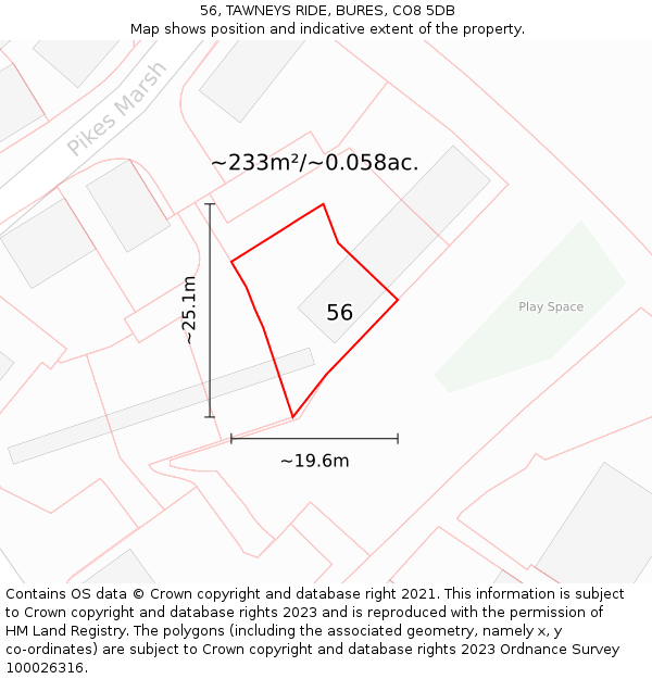 56, TAWNEYS RIDE, BURES, CO8 5DB: Plot and title map